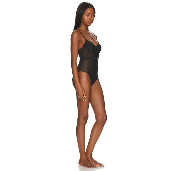 Solid & Striped NWT The Spencer One Piece Mesh Panels Black Swimsuit Size Large - Picture 1 of 8